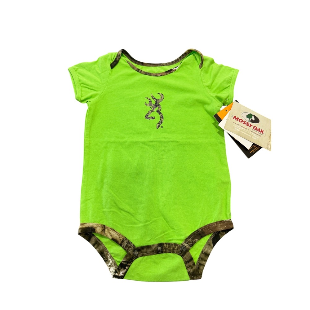 Browning Baby Bodysuit 18M Green Flash Mossy Oak Camo Trim Buckmark